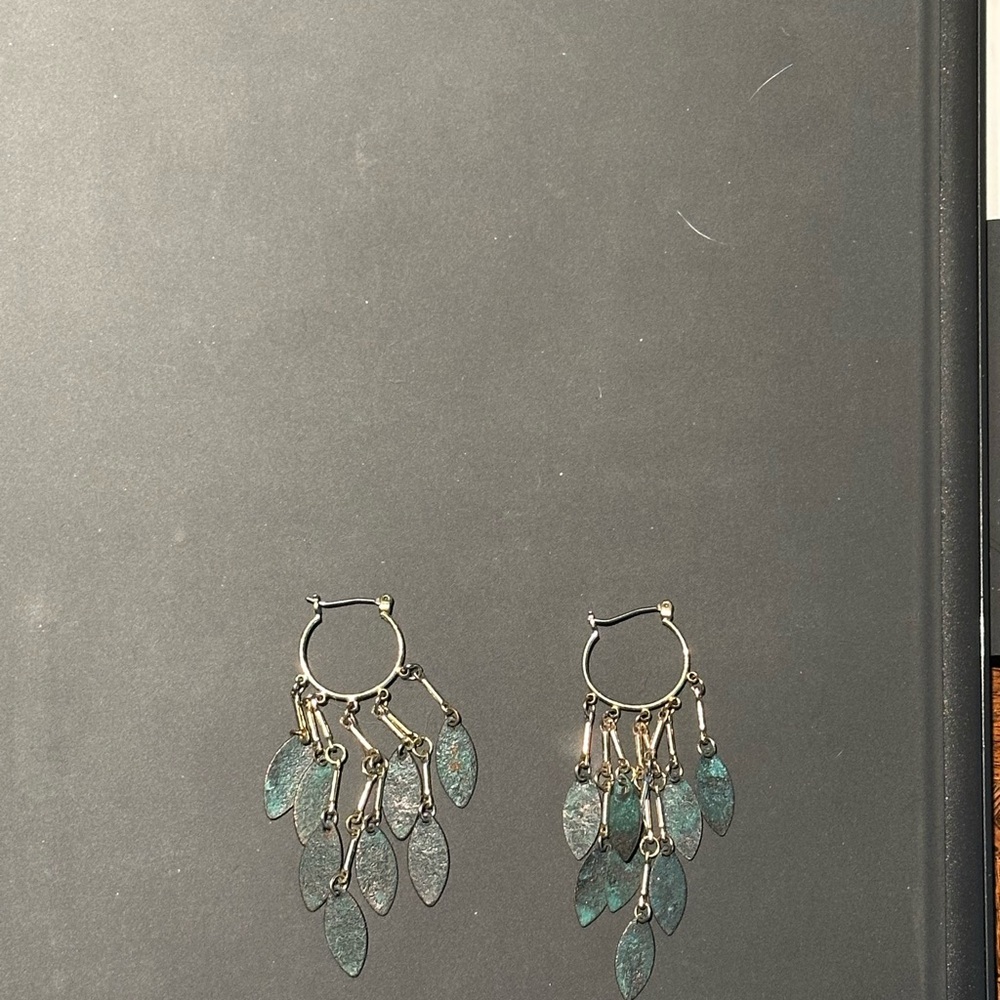 Elegant Gold and Green Leaf Dangle Earrings
